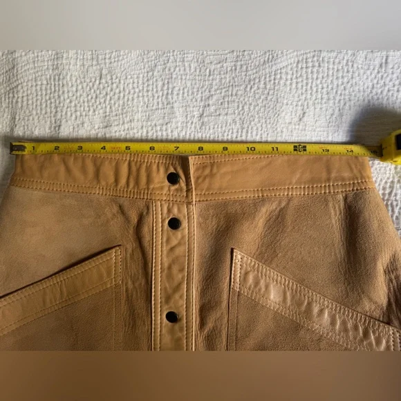 Vintage 70’s suede/leather Reversible A-line Midi Skirt. Snap button front. M - Picture 10 of 13
